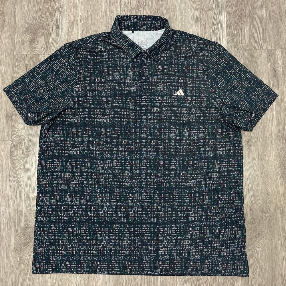 Adidas Polo Shirt Mens 2XL Blue Ultimate 365 Power Grid Print Golf Geometric